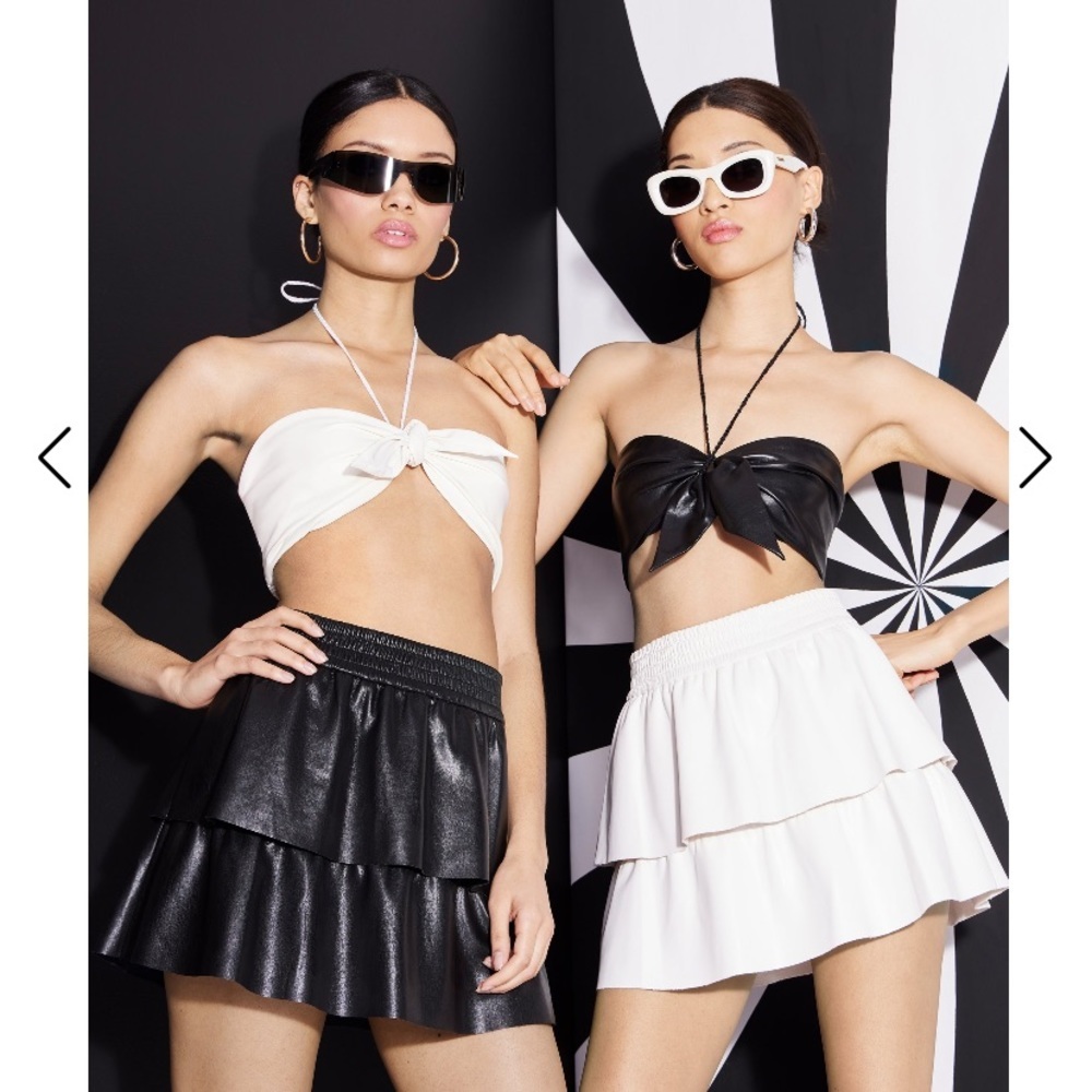 ALICE + OLIVIA Jia tiered vegan leather mini skirt